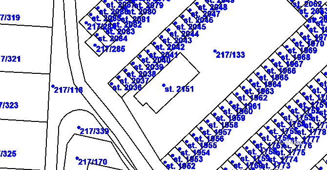 Parcela st. 2151 v KÚ Sezimovo Ústí, Katastrální mapa