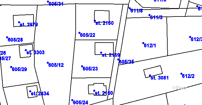 Parcela st. 2159 v KÚ Sezimovo Ústí, Katastrální mapa