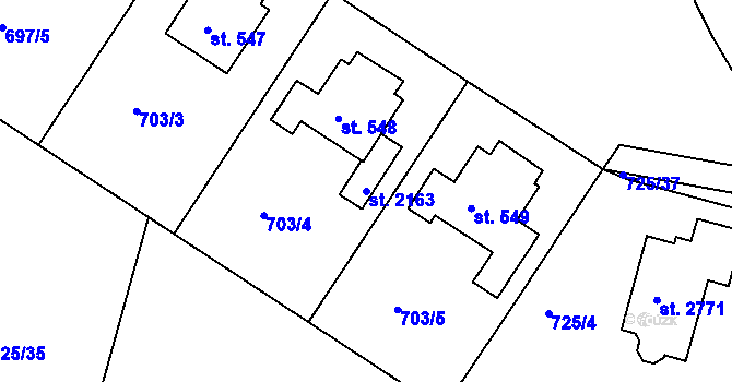 Parcela st. 2163 v KÚ Sezimovo Ústí, Katastrální mapa
