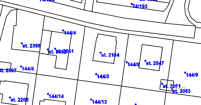 Parcela st. 2164 v KÚ Sezimovo Ústí, Katastrální mapa