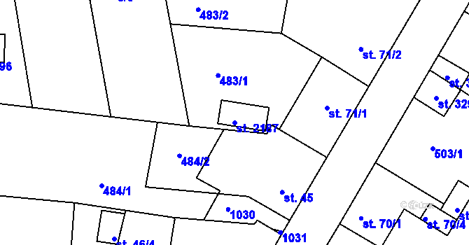 Parcela st. 2187 v KÚ Sezimovo Ústí, Katastrální mapa