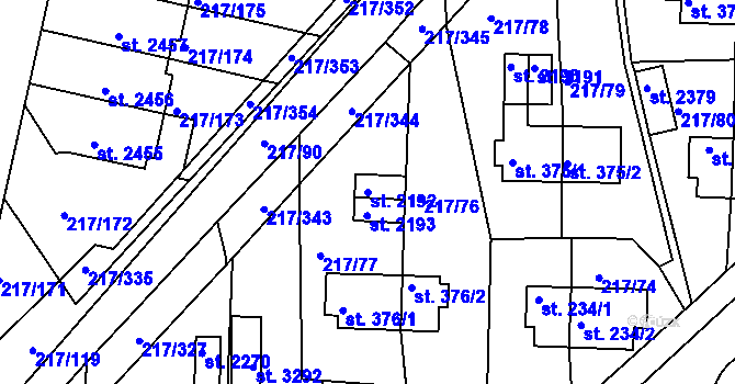 Parcela st. 2192 v KÚ Sezimovo Ústí, Katastrální mapa