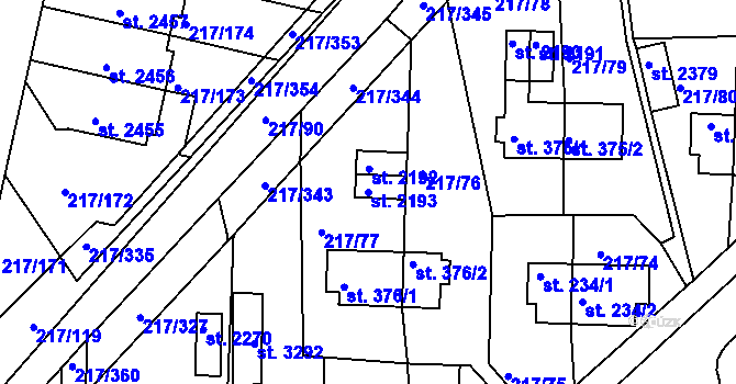 Parcela st. 2193 v KÚ Sezimovo Ústí, Katastrální mapa