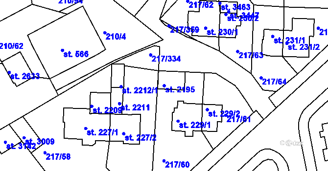 Parcela st. 2195 v KÚ Sezimovo Ústí, Katastrální mapa