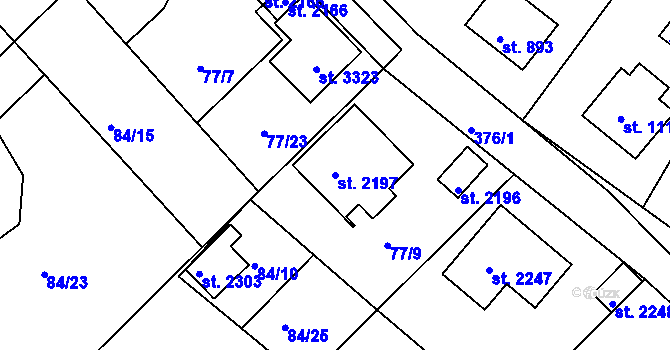Parcela st. 2197 v KÚ Sezimovo Ústí, Katastrální mapa