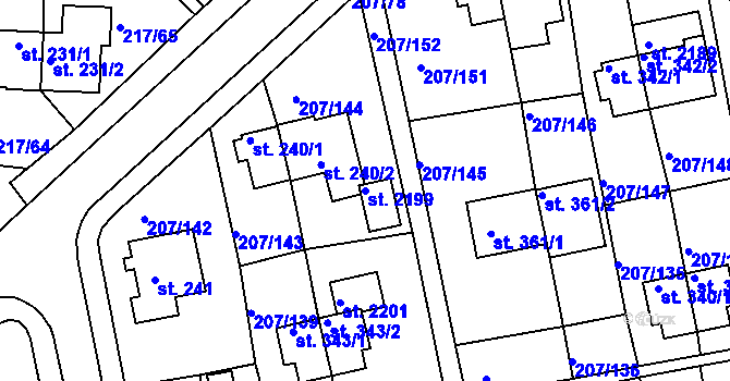 Parcela st. 2199 v KÚ Sezimovo Ústí, Katastrální mapa