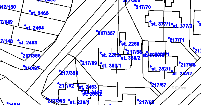 Parcela st. 2202 v KÚ Sezimovo Ústí, Katastrální mapa