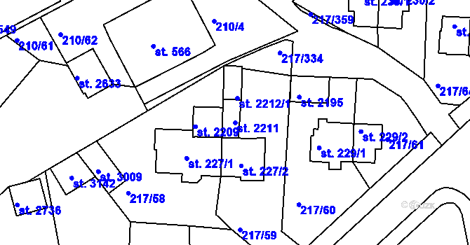 Parcela st. 2211 v KÚ Sezimovo Ústí, Katastrální mapa