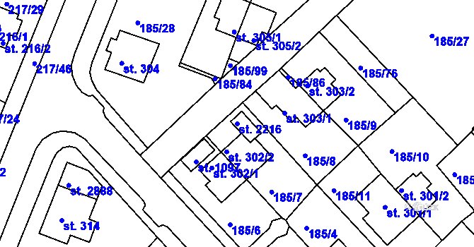 Parcela st. 2216 v KÚ Sezimovo Ústí, Katastrální mapa