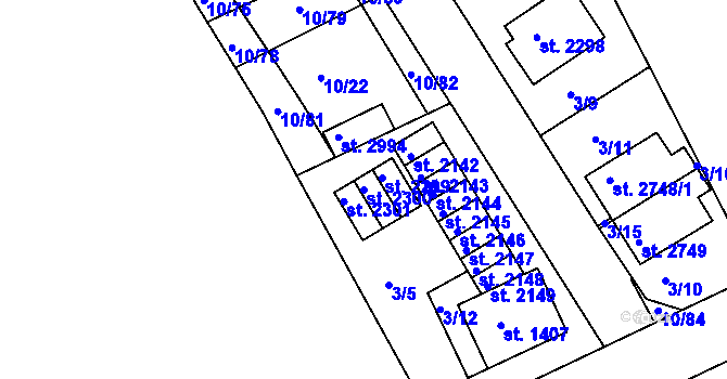 Parcela st. 2300 v KÚ Sezimovo Ústí, Katastrální mapa