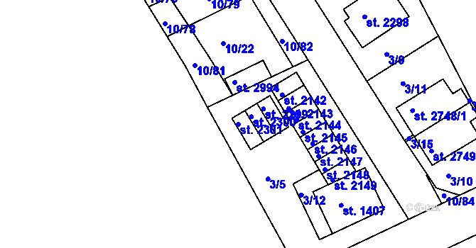 Parcela st. 2301 v KÚ Sezimovo Ústí, Katastrální mapa