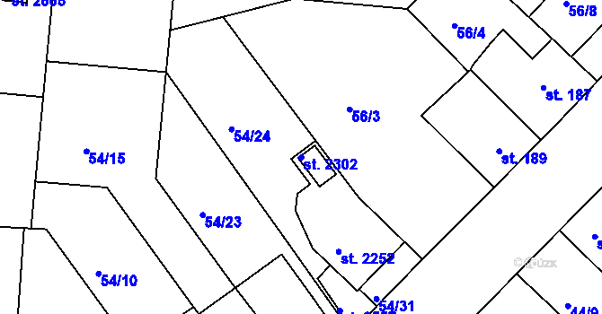 Parcela st. 2302 v KÚ Sezimovo Ústí, Katastrální mapa