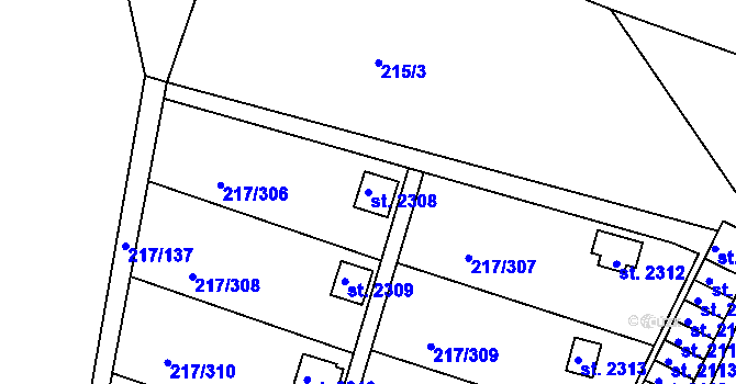 Parcela st. 2308 v KÚ Sezimovo Ústí, Katastrální mapa