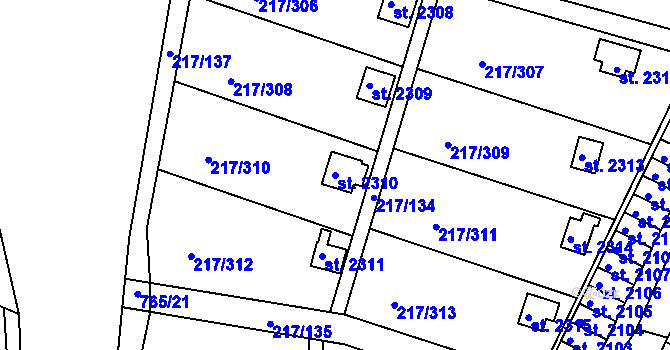 Parcela st. 2310 v KÚ Sezimovo Ústí, Katastrální mapa
