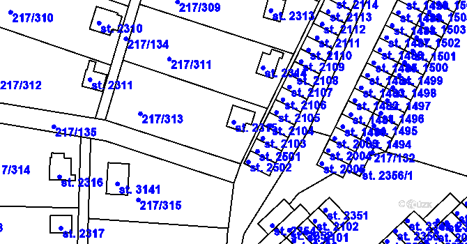 Parcela st. 2315 v KÚ Sezimovo Ústí, Katastrální mapa