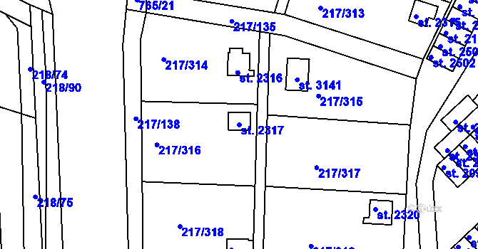 Parcela st. 2317 v KÚ Sezimovo Ústí, Katastrální mapa