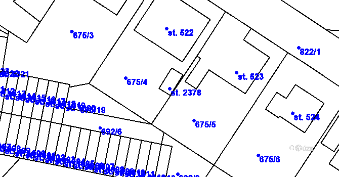 Parcela st. 2378 v KÚ Sezimovo Ústí, Katastrální mapa