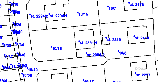 Parcela st. 2381/1 v KÚ Sezimovo Ústí, Katastrální mapa