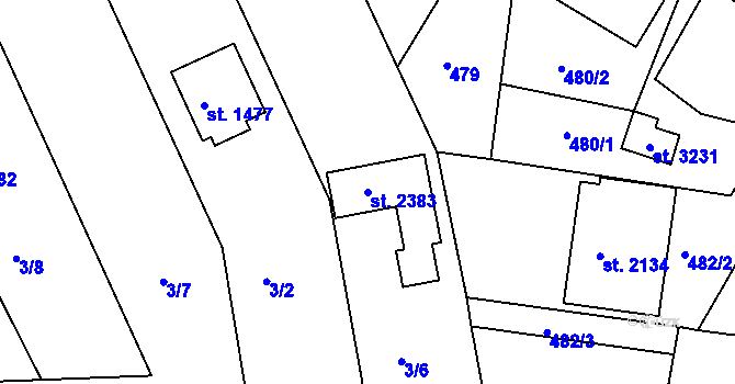 Parcela st. 2383 v KÚ Sezimovo Ústí, Katastrální mapa
