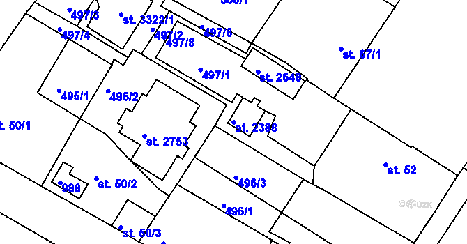 Parcela st. 2388 v KÚ Sezimovo Ústí, Katastrální mapa