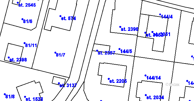 Parcela st. 2397 v KÚ Sezimovo Ústí, Katastrální mapa