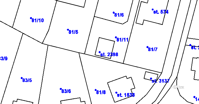 Parcela st. 2398 v KÚ Sezimovo Ústí, Katastrální mapa