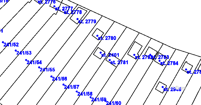 Parcela st. 2401 v KÚ Sezimovo Ústí, Katastrální mapa