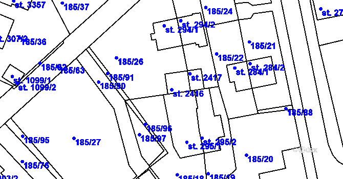 Parcela st. 2416 v KÚ Sezimovo Ústí, Katastrální mapa