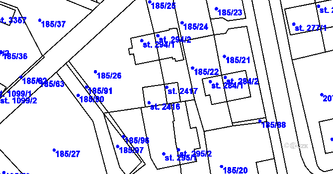 Parcela st. 2417 v KÚ Sezimovo Ústí, Katastrální mapa