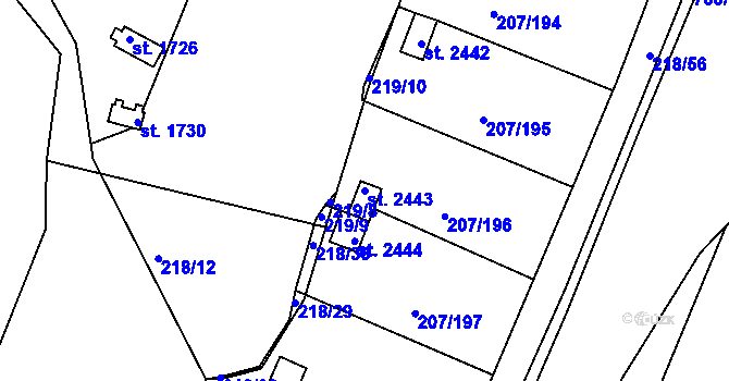 Parcela st. 2443 v KÚ Sezimovo Ústí, Katastrální mapa