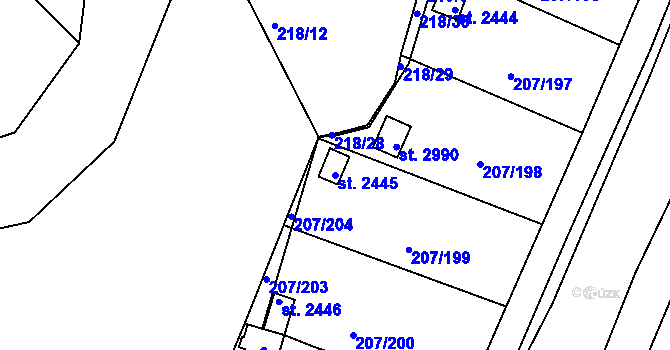 Parcela st. 2445 v KÚ Sezimovo Ústí, Katastrální mapa