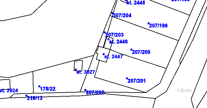 Parcela st. 2447 v KÚ Sezimovo Ústí, Katastrální mapa