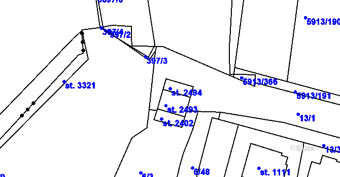 Parcela st. 2494 v KÚ Sezimovo Ústí, Katastrální mapa