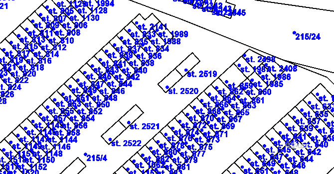 Parcela st. 2520 v KÚ Sezimovo Ústí, Katastrální mapa