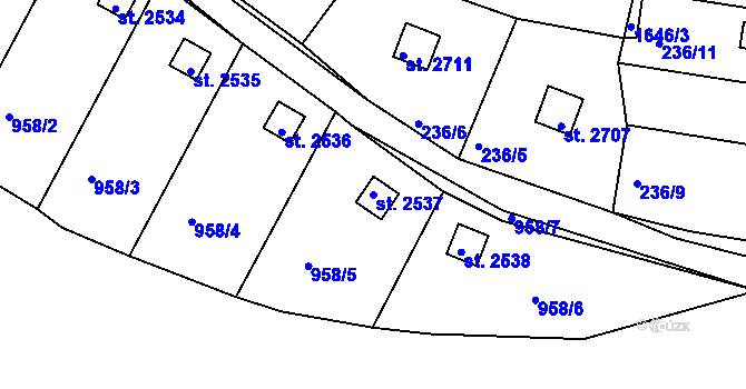 Parcela st. 2537 v KÚ Sezimovo Ústí, Katastrální mapa