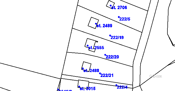 Parcela st. 2555 v KÚ Sezimovo Ústí, Katastrální mapa