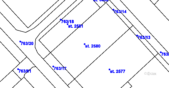 Parcela st. 2580 v KÚ Sezimovo Ústí, Katastrální mapa