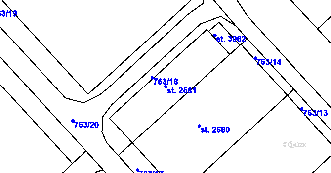 Parcela st. 2581 v KÚ Sezimovo Ústí, Katastrální mapa