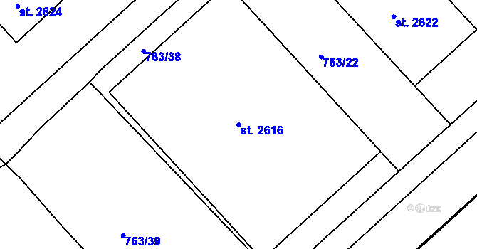 Parcela st. 2616 v KÚ Sezimovo Ústí, Katastrální mapa