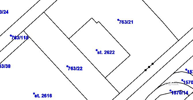 Parcela st. 2622 v KÚ Sezimovo Ústí, Katastrální mapa