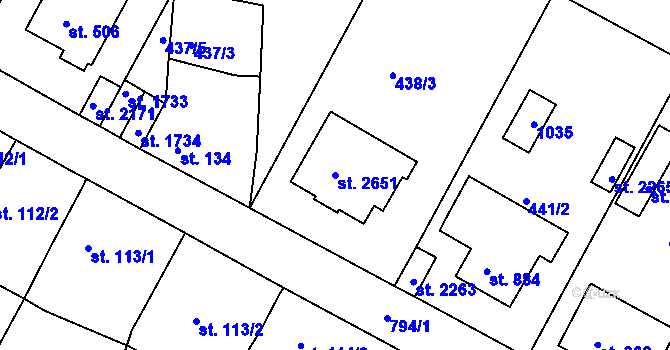 Parcela st. 2651 v KÚ Sezimovo Ústí, Katastrální mapa