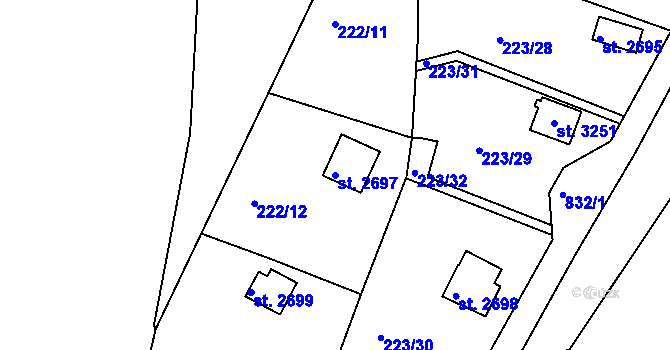 Parcela st. 2697 v KÚ Sezimovo Ústí, Katastrální mapa