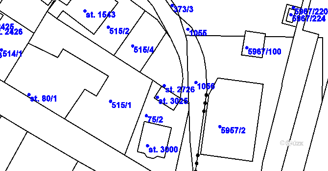 Parcela st. 2726 v KÚ Sezimovo Ústí, Katastrální mapa