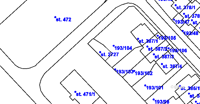 Parcela st. 2727 v KÚ Sezimovo Ústí, Katastrální mapa