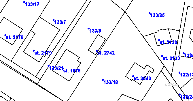 Parcela st. 2742 v KÚ Sezimovo Ústí, Katastrální mapa