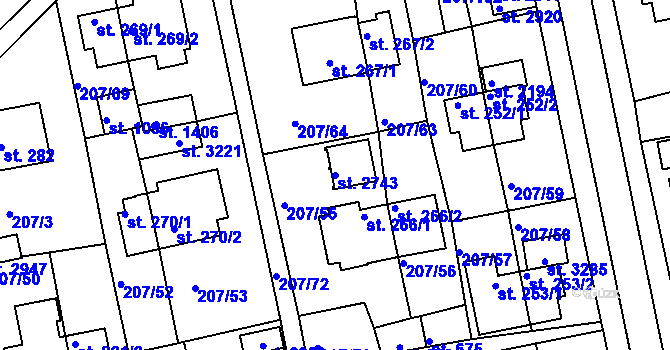 Parcela st. 2743 v KÚ Sezimovo Ústí, Katastrální mapa