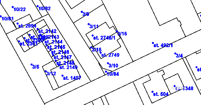 Parcela st. 2749 v KÚ Sezimovo Ústí, Katastrální mapa