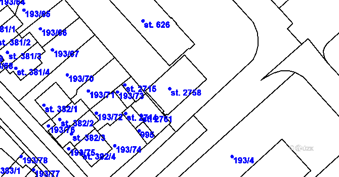 Parcela st. 2758 v KÚ Sezimovo Ústí, Katastrální mapa