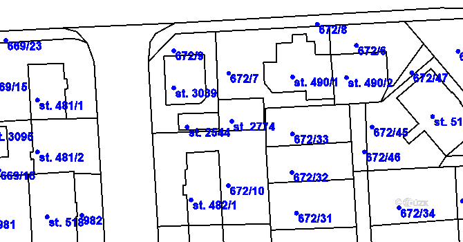 Parcela st. 2774 v KÚ Sezimovo Ústí, Katastrální mapa