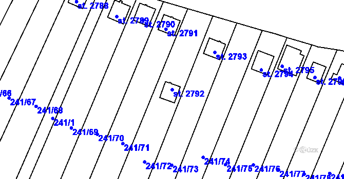Parcela st. 2792 v KÚ Sezimovo Ústí, Katastrální mapa